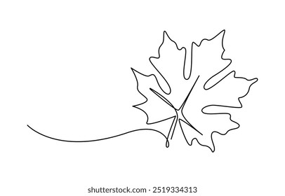 Maple leaf One line drawing isolated on white background, Autumn Maple Leaf, Canada Day Continuous Line Drawing with Editable Stroke and Color Elements, Virginia Creeper Maple Leaf Continuous Line