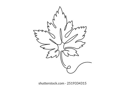 Folha de bordo Um desenho de linha isolado no fundo branco, Folha de bordo de outono, Dia do Canadá Desenho de linha contínua com traço editável e elementos de cor, Virginia Creeper Maple Leaf Linha contínua