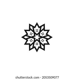 Maple Leaf Ornament Logo Design Template, Window Star Concept, Canadian Symbols, Circular Flower Style