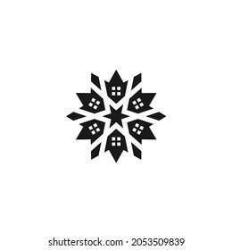 Maple Leaf Ornament Logo Design Template, Window Star Concept, Canadian Symbols, Circular Flower Style