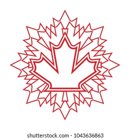 A maple leaf outline with a unique radial leaf design in the background.