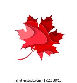 Maple leaf paper red on a white background. Vector illustration. Red background curve line on white space shadow overlap and dimension modern texture pattern for text and message website design