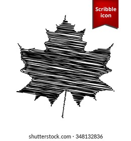 Maple leaf with pen and school paper effect. Scribble icon for you design. 