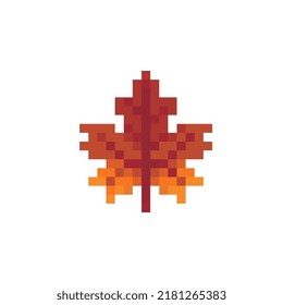 Icono de arte en píxeles de la hoja de arce, logotipo de la planta ecológica. Ilustración vectorial aislada. Juego de activos de 8 bits. Diseño para pegatinas, imprimibles, web, impresiones, camisetas, pegatinas, logotipo, aplicación móvil. 