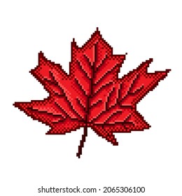 Maple leaf pixel art. Vector illustration.