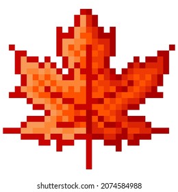 Maple leaf pixel art. Vector illustration.