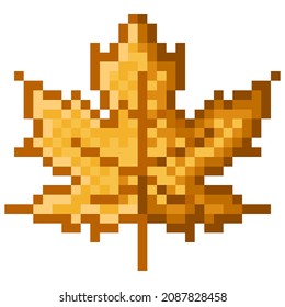 Maple leaf pixel art. Vector illustration.