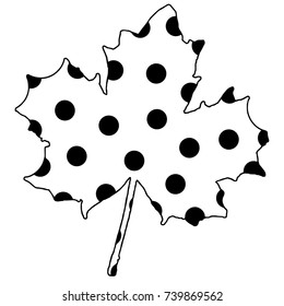 Maple leaf in polka dot isolated on white. Stylish design for prints, textile, fabric, covers, wrapping paper, patterns, scrapbook, manufacturing, clothes, decoupage, cards with beautiful fall leaf