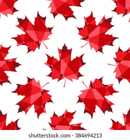Maple leaf polygonal seamless colorful pattern.