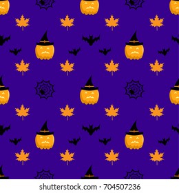 maple leaf pumpkin halloween seamless vector pattern