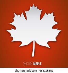 Maple leaf in a realistic style of paper on a red background.