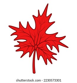 Maple Leaf. The red part of the tree with veins. Emblem of Canada. Color vector illustration. Cartoon style. Isolated background. The leaf shape is crown-shaped. Idea for web design.