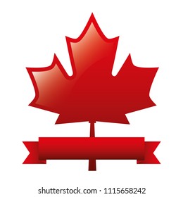 maple leaf with ribbon isolated icon