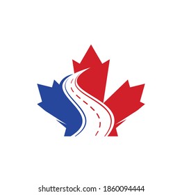 Maple leaf road logo. Maple leaf emblem vector. Canada sign logo	