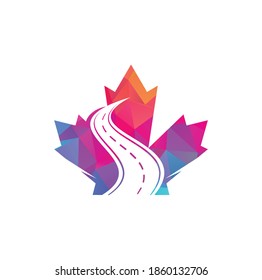 Maple leaf road logo. Maple leaf emblem vector. Canada sign logo	