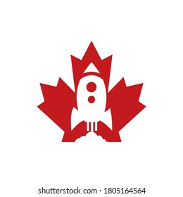 Maple leaf and rocket vector logo design. Canada transport logo concept.