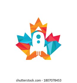 Maple leaf and rocket vector logo design. Canada transport logo concept.