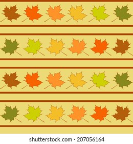 Maple leaf in rows seamless pattern, leaves wallpaper, autumn maple leaves, vector seamless pattern with leaf, bright autumn background, vintage template, fall leaf theme, vector illustration