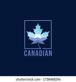 Maple leaf and scenery of mountain logo design. Canadian maple leaf logo.