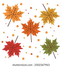 Ahornblatt. Set von bunten handgezeichneten Ahornblättern. Vektor bunte Illustration des Herbstlaubs.