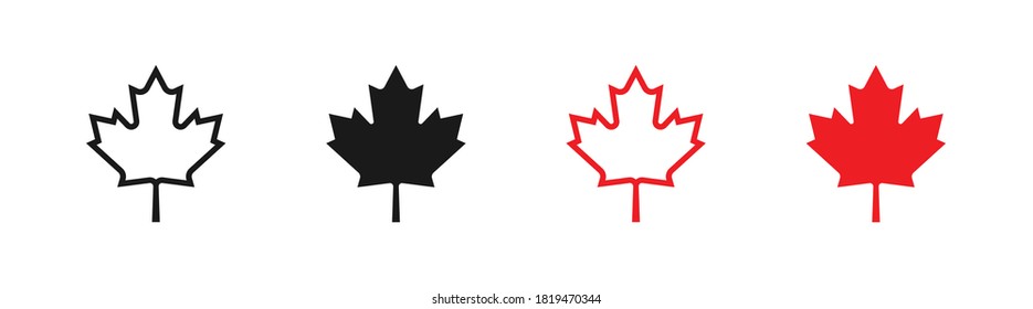 Maple leaf set vector icon. Canada flag logo element, isolated illustration