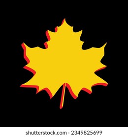 Ahornblatt-Schild. 3D-extrudiertes gelbes Symbol mit roten Seiten auf schwarzem Hintergrund. Illustration.