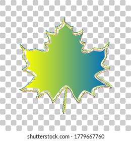 Maple leaf sign. Blue to green gradient Icon with Four Roughen Contours on stylish transparent Background. Illustration.