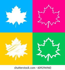 Maple leaf sign. Four styles of icon on four color squares.