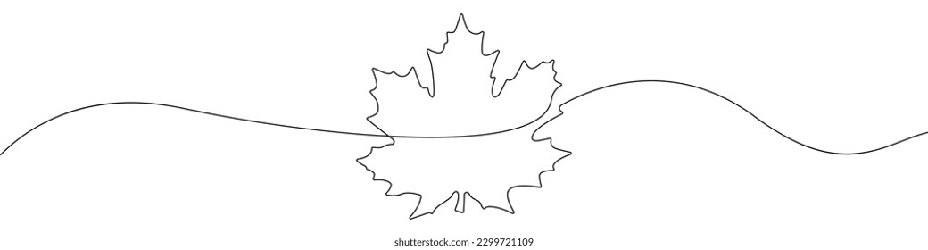 Maple leaf sign line continuous drawing vector. One line Maple leaf vector background. Maple leaf icon. Continuous outline of Maple leaf. Linear Canada design.