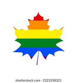 Maple leaf sign. Rainbow gay LGBT rights colored Icon at white Background. Illustration.