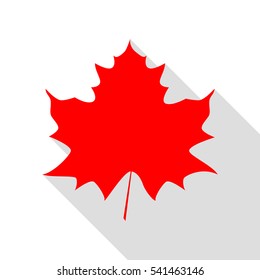 Maple leaf sign. Red icon with flat style shadow path.
