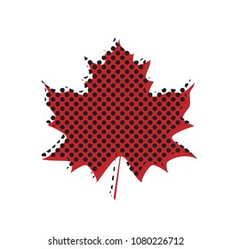 Maple leaf sign. Vector. Brown icon with shifted black circle pattern as duplicate at white background. Isolated.