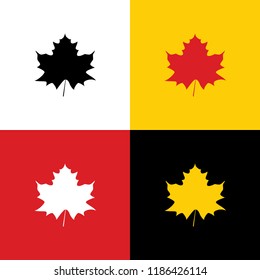 Maple leaf sign. Vector. Icons of german flag on corresponding colors as background.