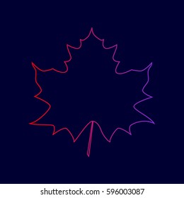 Maple leaf sign. Vector. Line icon with gradient from red to violet colors on dark blue background.