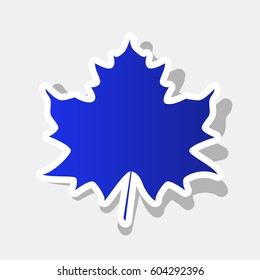 Maple leaf sign. Vector. New year bluish icon with outside stroke and gray shadow on light gray background.