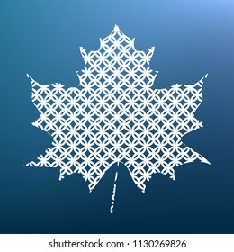 Maple leaf sign. Vector. White textured icon at lapis lazuli gradient background.