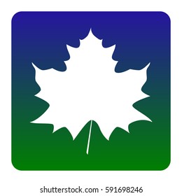 Maple leaf sign. Vector. White icon at green-blue gradient square with rounded corners on white background. Isolated.