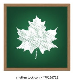 Maple leaf sign. White chalk effect on green school board.