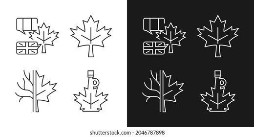 Maple leaf significance linear icons set for dark and light mode. National emblem of Canada. Maple leaf symbol. Customizable thin line symbols. Isolated vector outline illustrations. Editable stroke