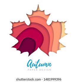 Maple Leaf silhouette. Cut out paper art style design. Autumn background