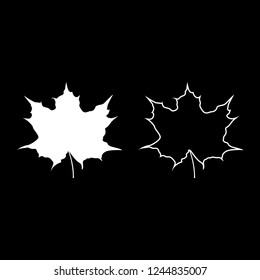 Maple leaf silhouette icon outline set white color