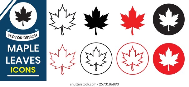 Maple leaf silhouette, vector illustration. Maple leaf vector icon set. Maple leaf icon, modern logo design. Fall maple leaves, Autumn leaf , Tree vector illustration.