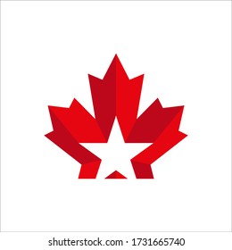 maple leaf with star vector logo template. good for canada day design. flat color style