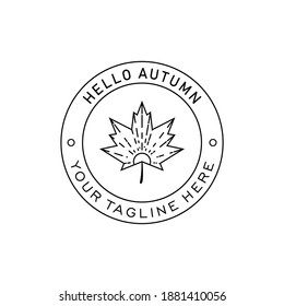 maple leaf and sun light outline line art sketch hello autumn logo design vector illustration