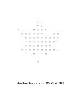 El símbolo de la hoja de arce lleno de puntos negros. Estilo de puntillismo. Ilustración del vector sobre fondo blanco