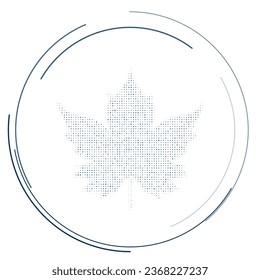The maple leaf symbol filled with dark blue dots. Pointillism style. Vector illustration on white background