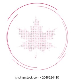 The maple leaf symbol filled with pink dots. Pointillism style. Vector illustration on white background