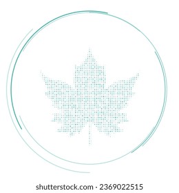The maple leaf symbol filled with teal dots. Pointillism style. Vector illustration on white background