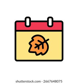 Maple leaf symbol on calendar in colored outline style. Perfect for autumn holidays, festival schedules, and fall countdown visuals.