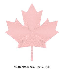 Maple leaf symbol red radial dot pattern. Characteristic leaf of the maple tree and national symbol of Canada. Formed by single dots beginning from the center. Illustration on white background.